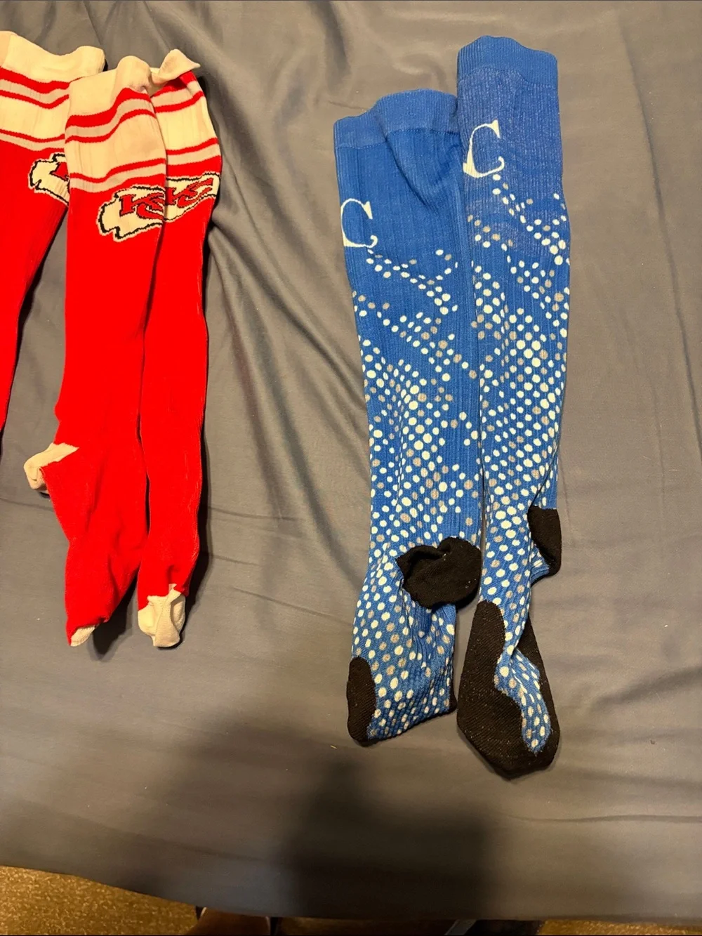 Unisex compression Athletic Knee-High Socks - Red & Blue Chiefs and KC Royals.